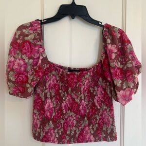 Forever 21 Pink Floral Puff Sleeve Blouse